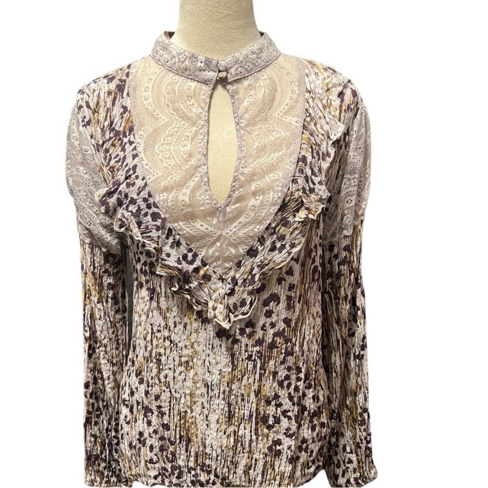Gimmicks stretchy animal print gold metallic lace western top size L EUC - Picture 4 of 12